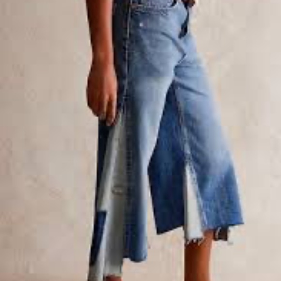 We The Free Ripple Pieced Patchwork Wide Leg Flare Cropped Jeans Free PeopleNWOT - Picture 4 of 5